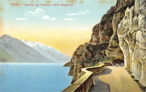 A039 Italien Riva Strada del Ponale e Mte Maggiore Straße Berg Vintage Postkarte