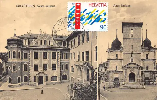L300 Schweiz Solothurn altes und neues Rathaus Vintage Postkarte