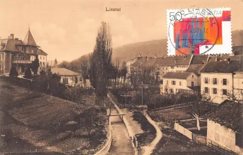 L300 Schweiz Liestal Häuser Hoher Baumkanal Vintage Postkarte