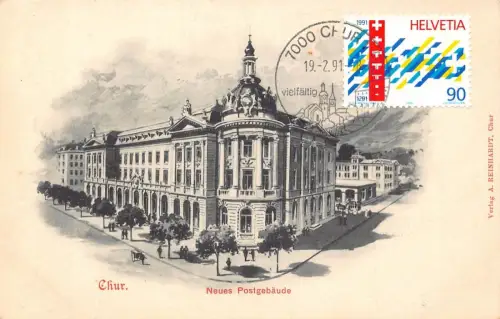 L300 Schweiz Chur Neues Postgebaeude Vintage AK