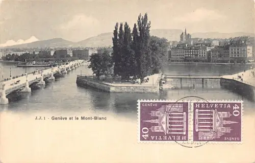 L299 Schweiz Geneve et le Mont-Blanc Gebirgsbrücke Vintage Postkarte