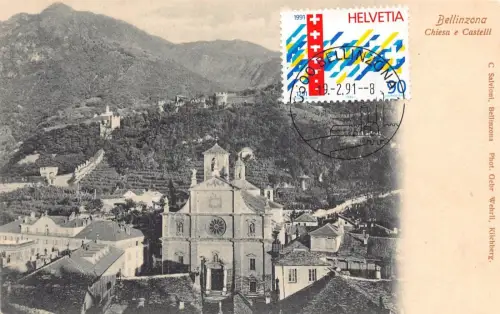 L300 Schweiz Bellinzona Chiesa e Castelli Schloss Vintage Postkarte