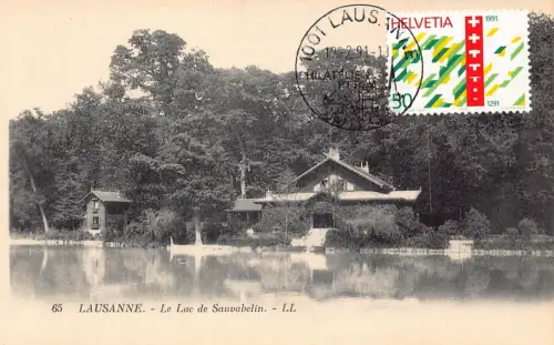 L299 Schweiz Lausanne Le Lac de Sauvabelin See Vintage Postkarte