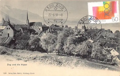 L298 Schweiz Zug und Alpen Berg Vintage Postkarte
