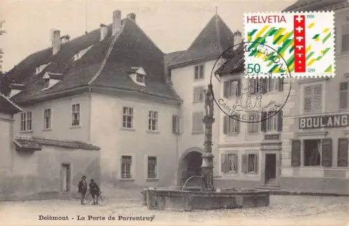 L300 Schweiz Delemont Le Porte de Porrentruy Fahrrad Boulangerie Postkarte