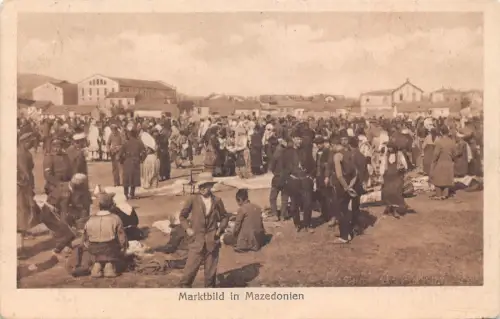 A854 Mazedonien 1917 Marktbild im Mazedonien Markt 1. Weltkrieg Feldpostkarte