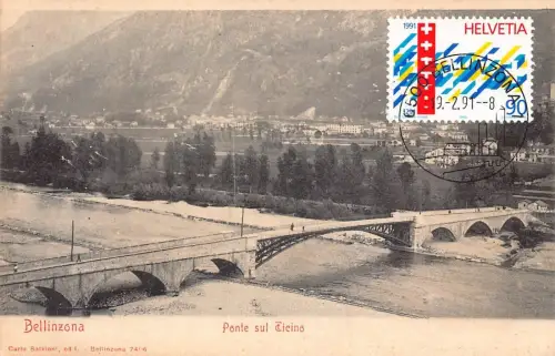 L299 Schweiz Bellinzona Ponte sul Tessin Brücke Vintage Postkarte