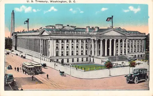 A855 US Treasury Washington DC Car Tram Vintage Postkarte