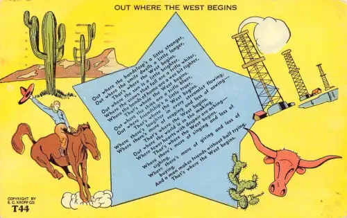 A856 USA 1962 Out Where the West Begins Gedicht Cowboy Industrie Postkarte