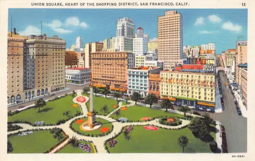 A855 US Union Square San Francisco Kalifornien Heart Stopping District Postkarte