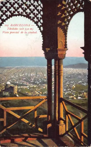 A858 Spanien Barcelona Tibidabo Vista Parcial de Ciudad Vintage Postkarte
