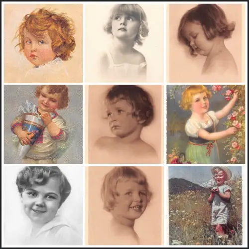 L500 Kinder, Mädchen Kunst Konvolut 9 alte Postkarten