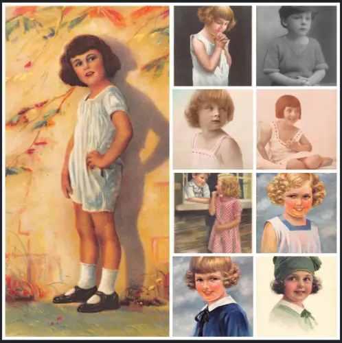 L499 Kinder, Mädchen Kunst Konvolut 9 Vintage Postkarten