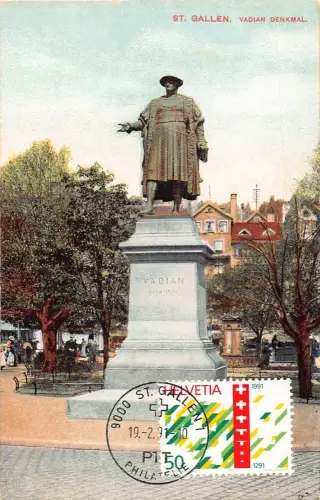 L296 Schweiz St. Gallen Vadian Denkmal Denkmal Statue Vintage Postkarte