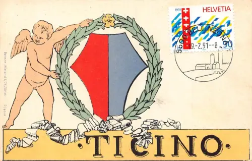 L297 Schweiz Tessin Wappen Cherub Vintage Postkarte