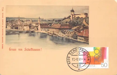L297 Schweiz Gruss aus Schaffhausen Panoramablick Vintage Postkarte