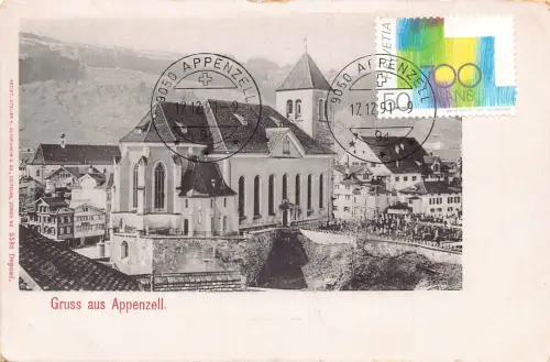 L297 Schweiz Gruss aus dem Appenzeller Kirche Vintage Postkarte