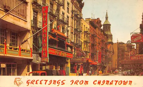 A861 USA New York City Chinatown Restaurants Kuriositäten Geschäfte Schmale Straße Postkarte