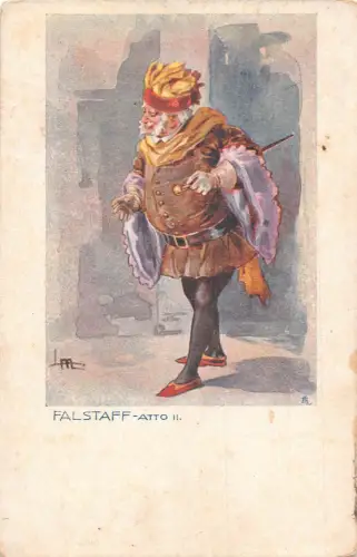 A860 Italienische Kunst Falstaff Atto Art Mittelalter Tracht Alter Mann Postkarte