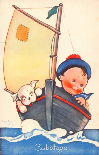 Kinder Kabotage Matrose Junge vermenschlicht Hund Kunst Beatrice Mallet Postkarte B930