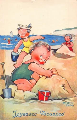 Kinder Joyeuses Vacances Urlaub Strand Kunst Beatrice Mallet Postkarte B930