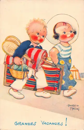 Kinder Junge Mädchen im Urlaub Grandes Vacances Kunst Beatrice Mallet Postkarte B930