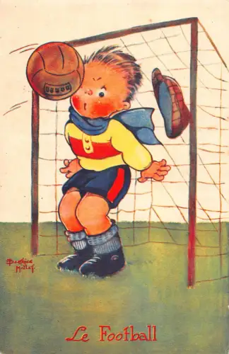 Kinder Le Fußball Junge vom Ball getroffen Kunst Beatrice Mallet Postkarte B929