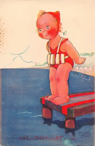 Kinder Mädchen Badeanzug Sea Jump Une Deux et Art von Beatrice Mallet Postkarte B930