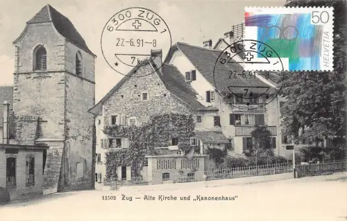L296 Schweiz Zug Alte Kirche und Kanonenhaus Vintage Postkarte