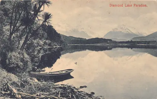 B597 Neuseeland Diamond Lake Paradise Vintage Postkarte