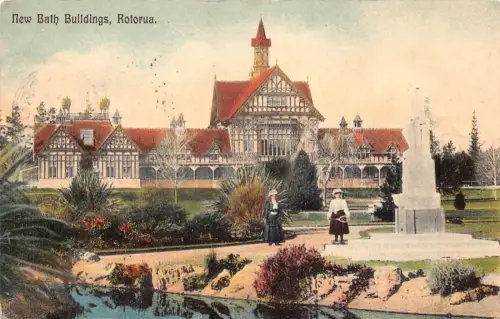 B597 Neuseeland 1906 New Bath Buildings Rotorua Vintage Postkarte