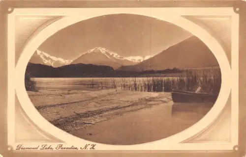 B602 Neuseeland Diamond Lake Paradise Passepartout Vintage Postkarte