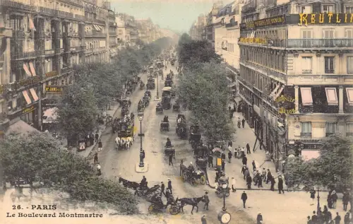 A234 Frankreich Paris Boulevard Montmartre Kutschen Hotel Vintage Postkarte