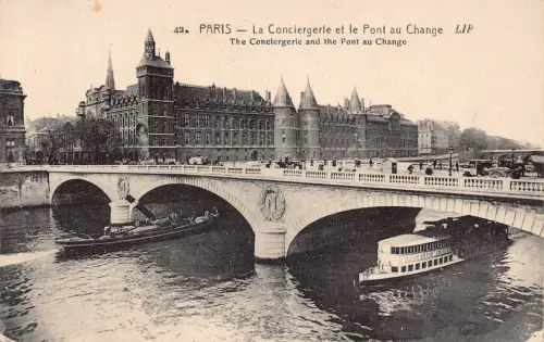 A233 Frankreich Paris Conciergerie Pont au Change Dampfschiff Schokolade Menier Postkarte