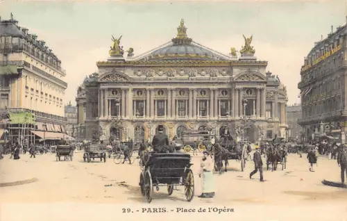 A234 Frankreich Paris Place de l'Opera Kutschen Vintage Postkarte