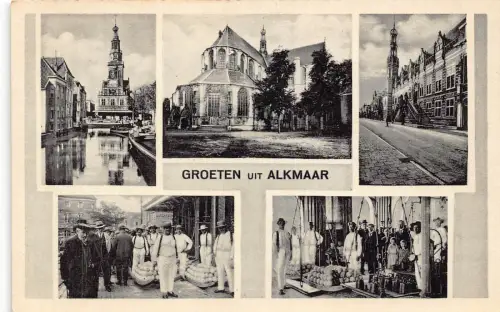 A863 Niederlande Groeten uit Alkmaar Käsemarkt Kirche Vintage Postkarte