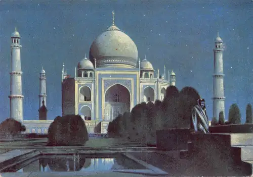 A863 Indien Agra Taj Mahal bei Mondschein Vintage Postkarte