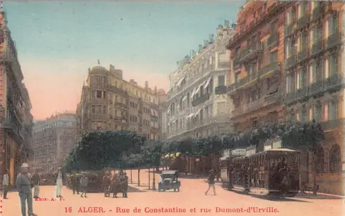 Algerien Algier Rue de Constantine et Rue Dumont Straßenbahnwagen Oldtimer Postkarte B932