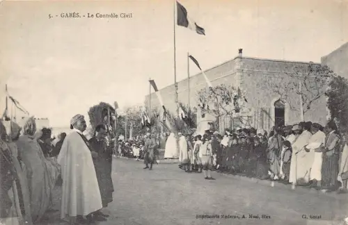 Tunesien Kontrolle Zivil Gabes Militär Flagge Vintage Postkarte B932
