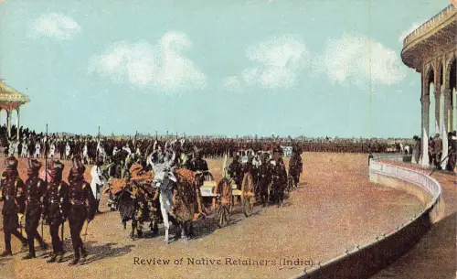 Indien Review of Native Retainers War Carts Soldaten Militär Postkarte B933