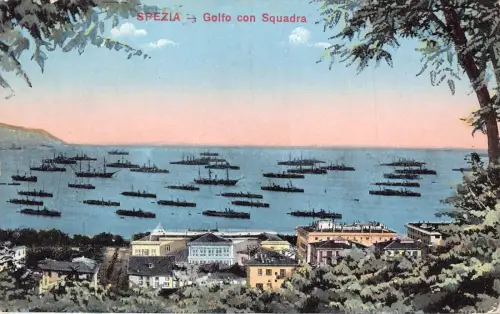 Italien La Spezia Golfo con Squadra Dampfschiffe Vintage Postkarte B933
