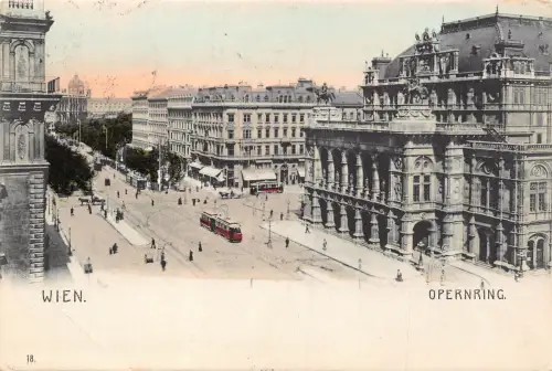 Österreich 1907 Opernring Oper Straßenbahn Wien Wien Vintage Postkarte B933