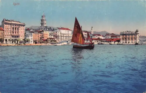 Kroatien Split Segelboot Vintage Postkarte B933