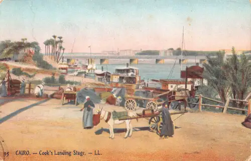 Ägypten Kairo Cook's Landing Stage Cart Esel Dampfschiff Postkarte B934