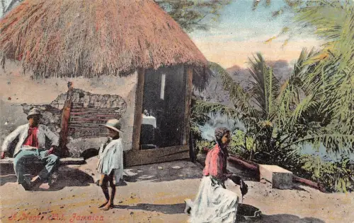 A865 Jamaika 1909 Black American Hut Ethnics Native Family Vintage Postkarte
