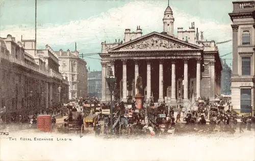 A242 England 1905 Royal Exchange London Kutschen Doppeldecker Vintage Postkarte