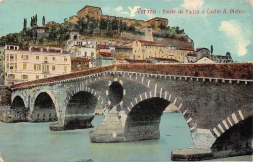 L073 Italien 1913 Verona - Ponte in Pietra e Castel S. Pietro Brücke Postkarte