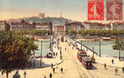 L131 Frankreich 1921 Lyon Lafayette Brücke Coteau de Fourviere Straßenbahn Vintage Postkarte