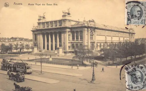 L133 Belgien 1923 Königliches Museum der schönen Künste Straßenbahn Vintage Postkarte