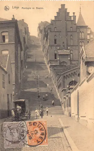 L135 Belgien 1923 Lüttich Montagne de Bueren Straße in Treppe Kutsche Postkarte